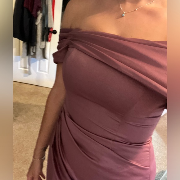 ASOS - satin bardot drape wrap maxi dress in blush - Picture 4 of 4